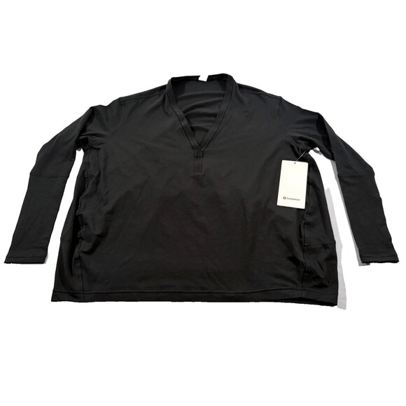 Lululemon Back In Action Long Sleeve V-Neck Pima Cotton Black Womens Sz 4 NWT - Picture 2 of 11